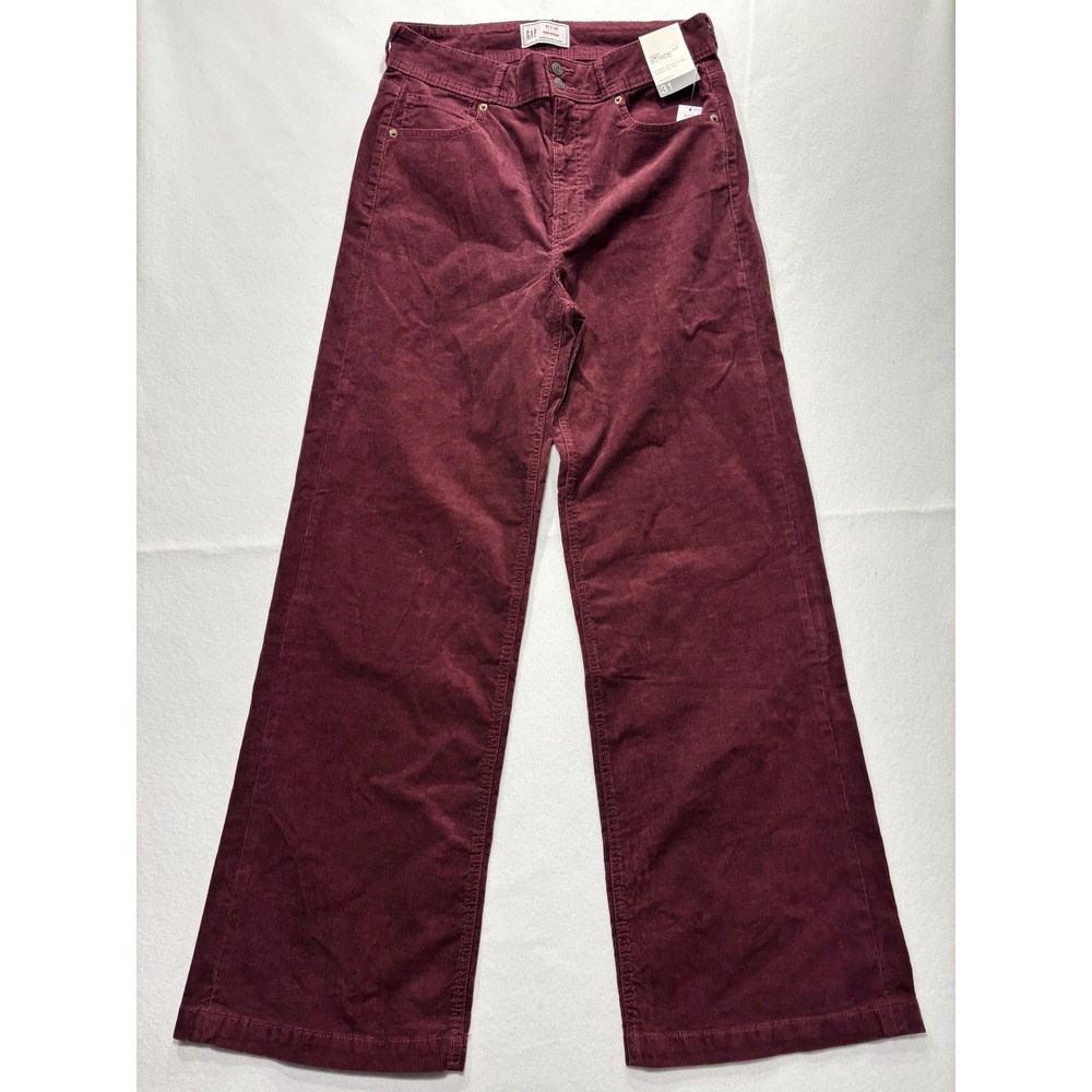 Gap Pants Womens 12 Tall Red High Rise Corduroy Wide Leg High Stride Relaxed